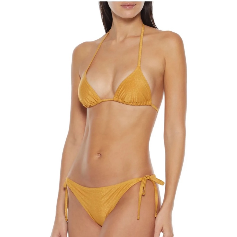 NWT Solid & Striped Iris Glitter Gold Bikini Med